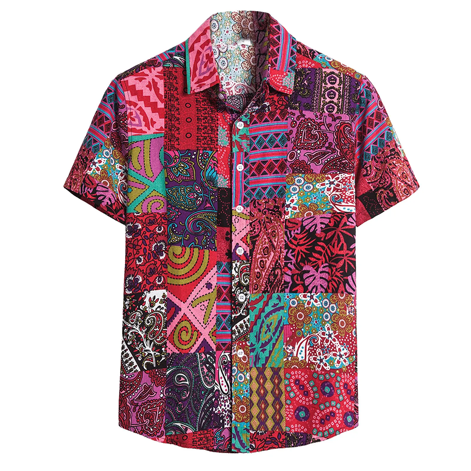 Paisley Bandana Print Men's Short Sleeve Hawaiian Printed Shirt Summer  Beach Button Down Shirt XS : : Fashion