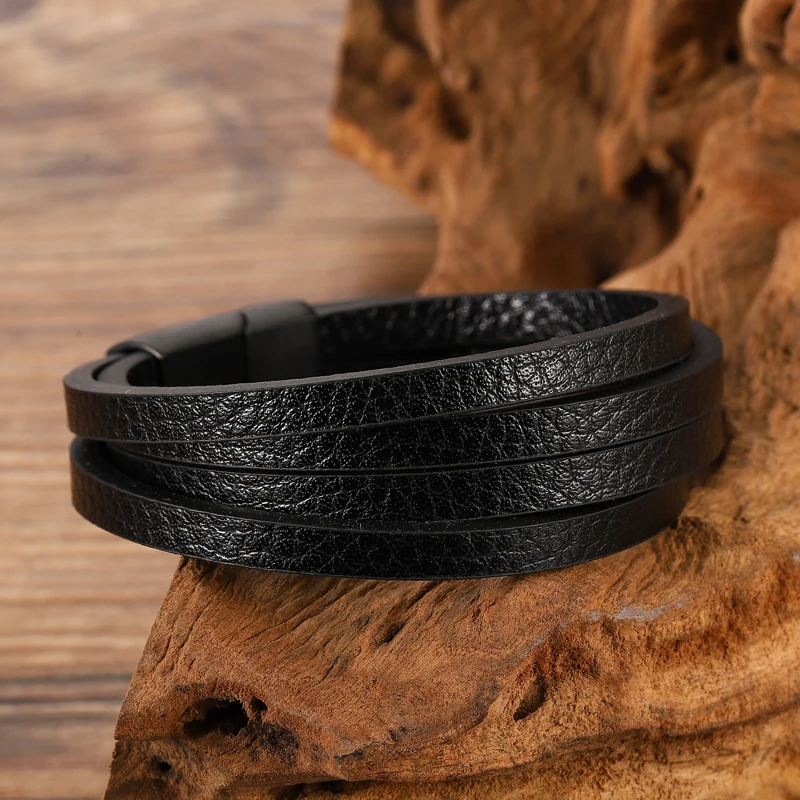 Custom Bangles With Charms Bracelet Classic Style Gift 6 Choices Of Stainless Steel Leather Men's Bracelet With Multi-color - Image 2