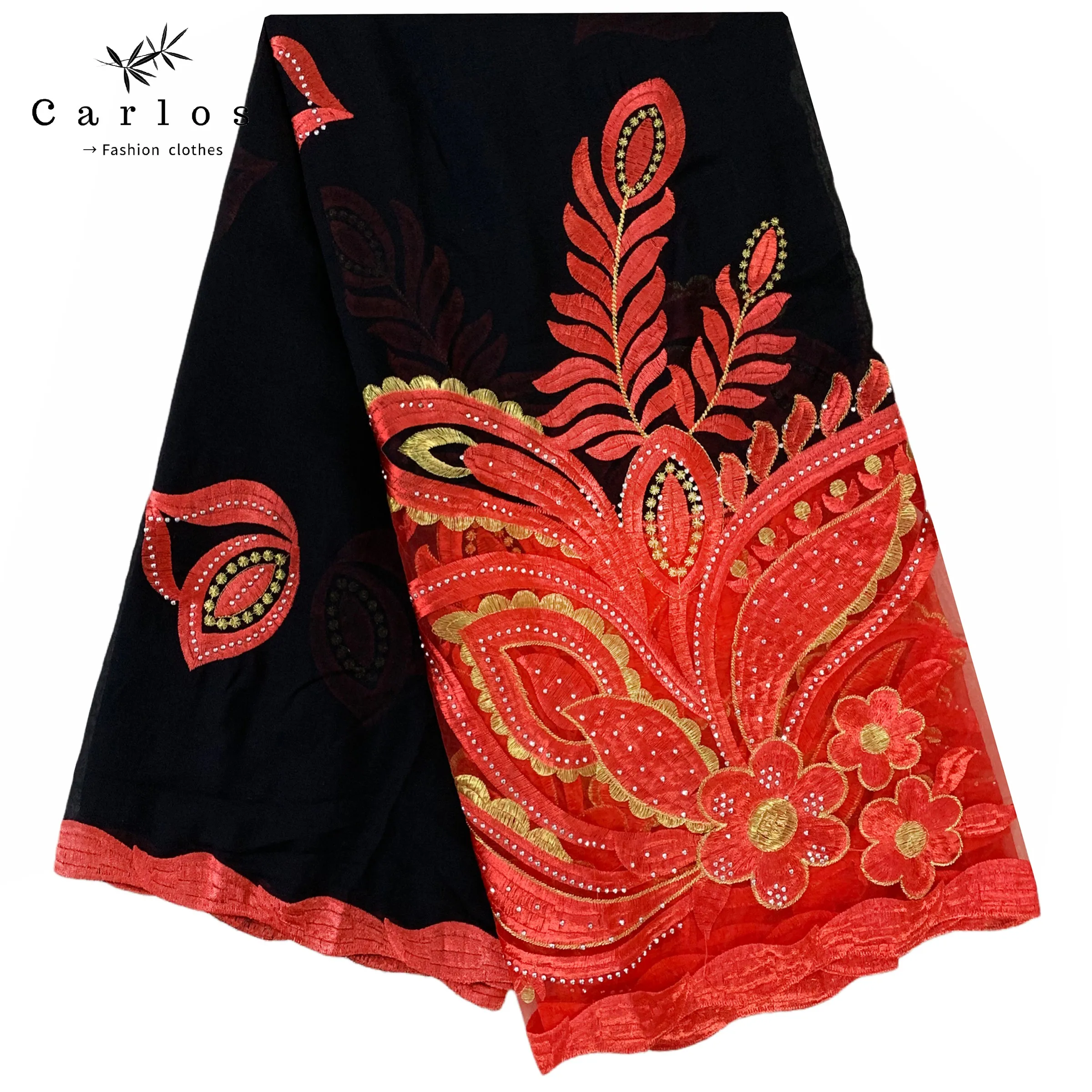 

Hot Sale Muslim African Women Dubai Scarf Big Size Embroidery Cotton splicing with Net Women Hijab Scarf