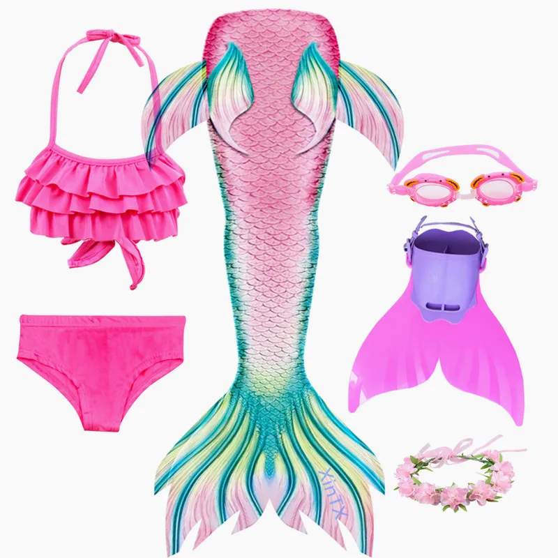 

NEW Kids Swimmable Mermaid Tail for Girls Swimming Bathing Suit Mermaid Costume Swimsuit Goggle with Garland Monofin Fin