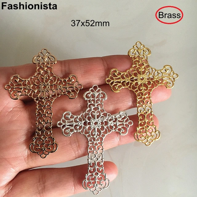 Cross Charms, Gold Silver Copper Filagree Cross Pendants