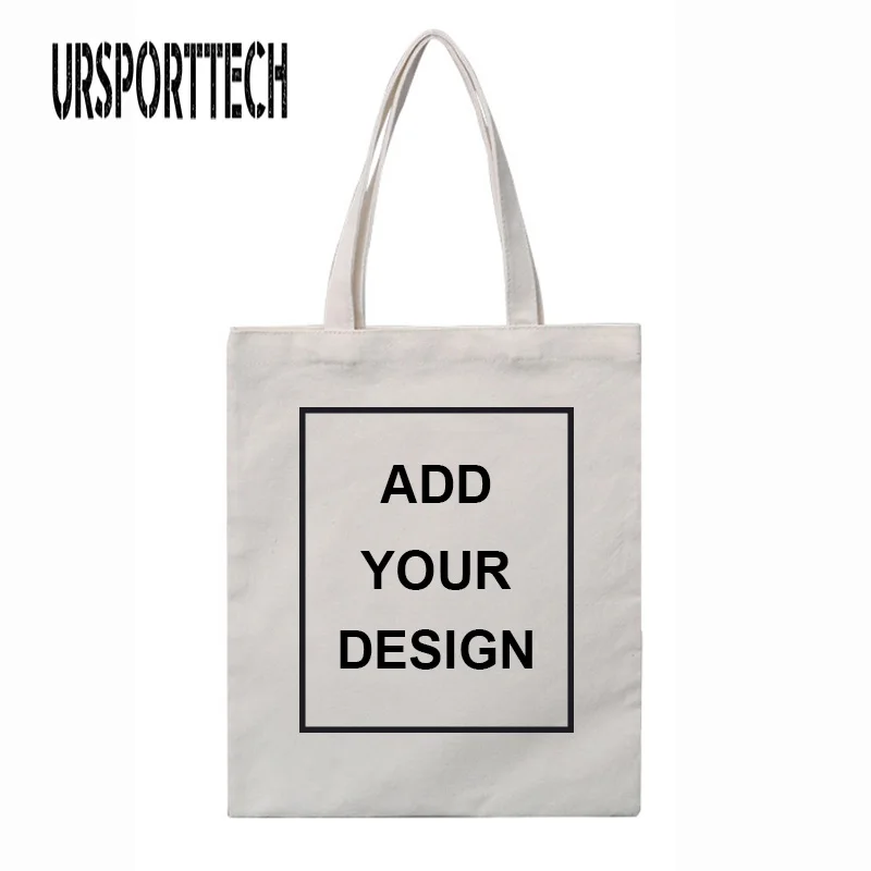 

Custom Canvas Tote Bag Add Your Design Print Original Design White Zipper Shoulder Shopping Bag Lady Crossbody Foldable Reusable