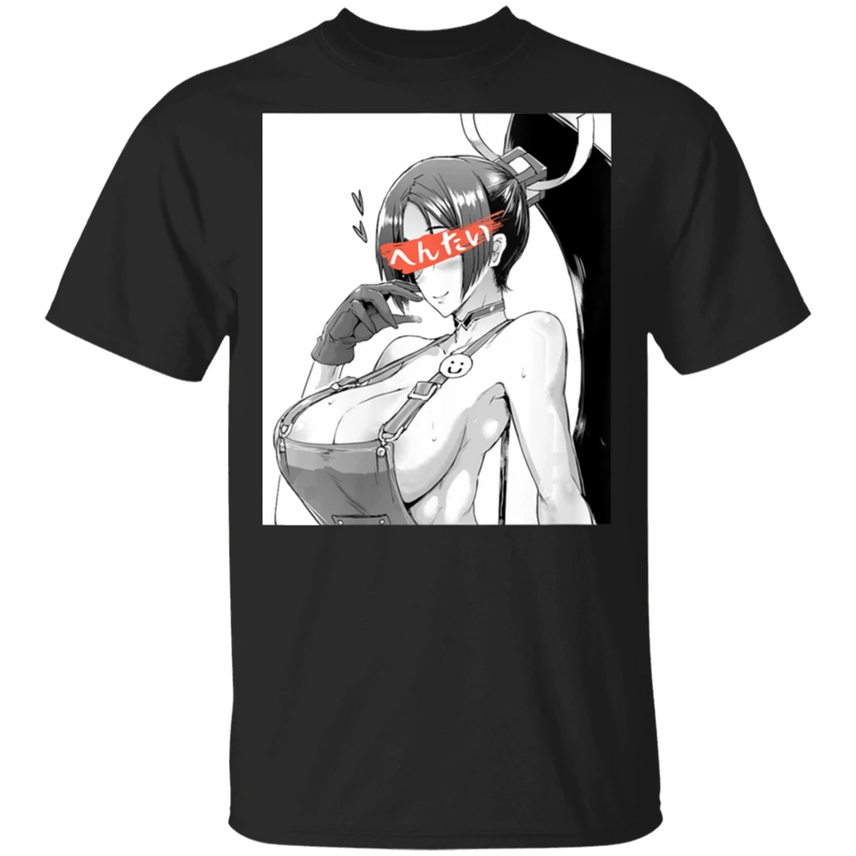 Waifu материал хентай японское письмо Ecchi Аниме Черная футболка M-Xxxl Забавный дизайн