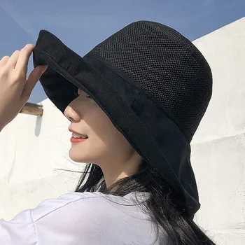 

Fishing Caps Summer Breathable Sun-resistant Big Fishing Caps Women's Cotton Linen Bucket Hat Outing UV-Protection Sun Hat