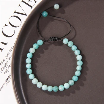 6mm Natural Stone Amazonite Beads Bracelet Women Men Round Amethysts Quartz Crystal Beads Braideed Yoga Healing Jewelry Gifts