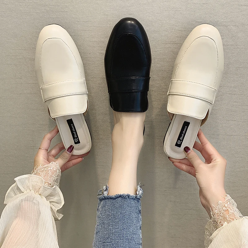 

Luxury Slides Shoes Low Ladies' Slippers Square Toe Socofy Loafers Designer 2019 Soft Flat Rubber Rome Fashion Basic PU Socofy