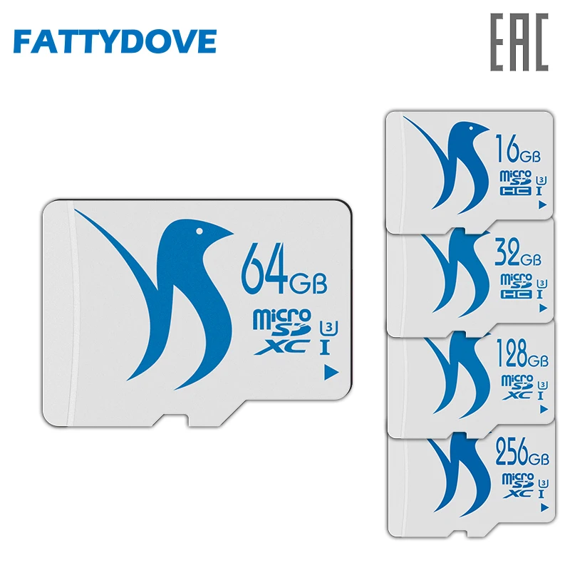 FATTYDOVE Карта памяти 256ГБ 128ГБ 64ГБ 32ГБ 16ГБ Class 10 U3 (без адаптер) microSDHC UHS-I | Компьютеры и
