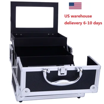 

Jewelry Case Boxes Aluminum Makeup Train Case Jewelry Box Cosmetic Organizer with Mirror 9"x6"x6" White Zebra US warehouse