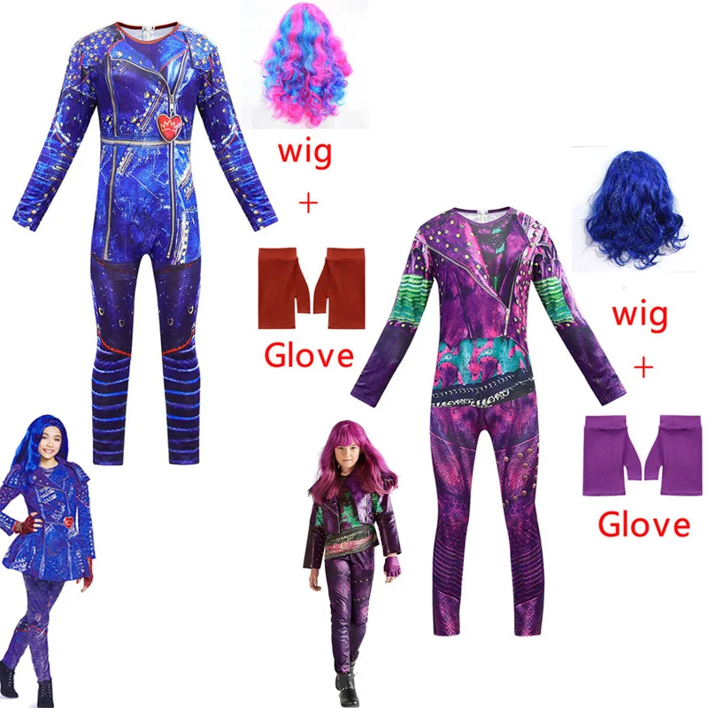 Descendants Mal Fancy Costumes Girls Dress Up Onesies Kids Evie Cosplay Outfits Halloween Evil Role Playing With Wig | Детская одежда и