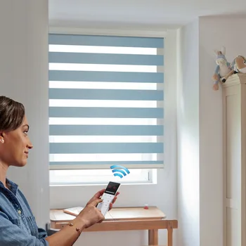 

Electric Zebra Shades Remote Control Blinds Waterproof Fabric Customized Size Compatible with Alexa Google Home via Broadlink