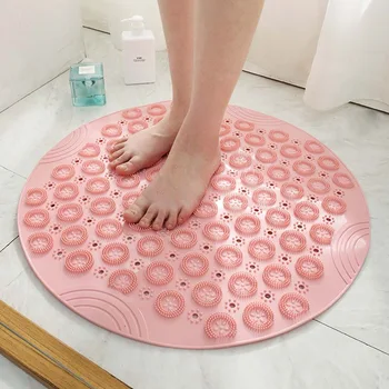 

Silicone Non-slip Bathroom Mat Soft Massage Shower Mat Foot Exfoliating Brush 55cm Round PVC Bath Mats