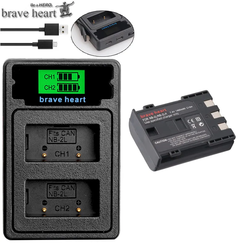 1400 мАч NB-2L NB-2LH NB 2L nb2l NB2LH батарея+ двойное USB зарядное устройство для Canon EOS 400D S80 S70 S50 S60 350D G7 G9 Kiss N X Rebel XT - Цвет: charger and 1battery