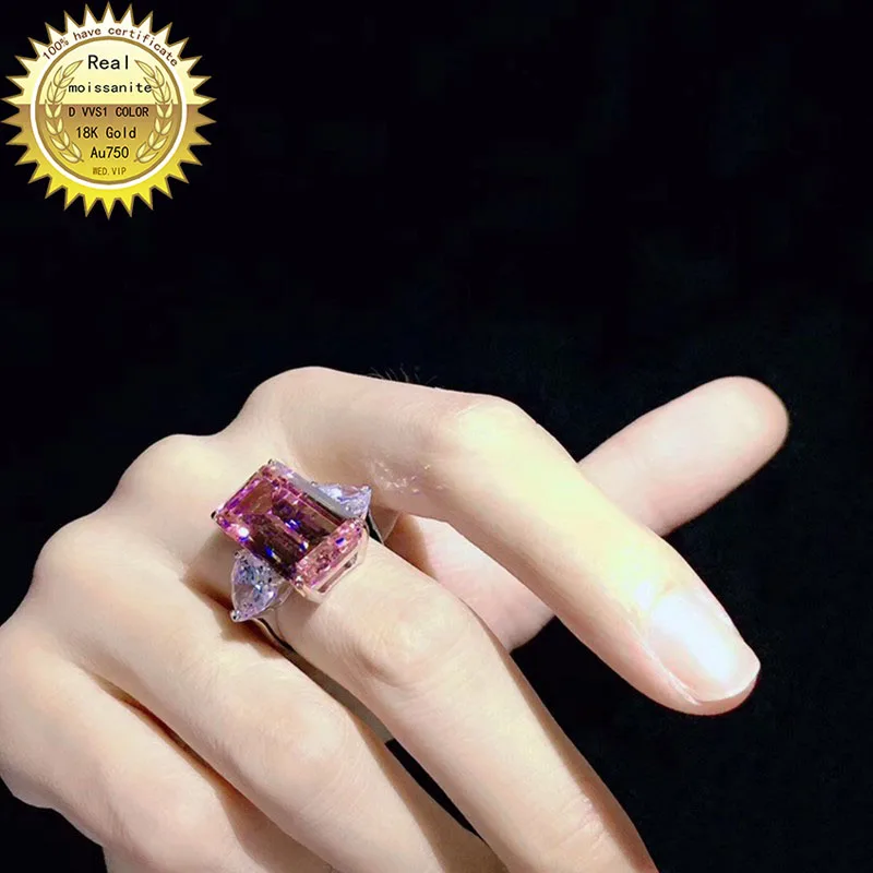 

Однотонное бриллиантовое кольцо из 18-каратного золота, 4 карата, с розовым муассанитом, D-образный цвет, VVS с национальным сертификатом 001