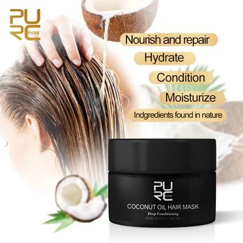 

PURC 50ml Coconut Oil Hair Mask Repairs damage restore soft good or all hair types keratin Hair & Scalp Treatment for hair