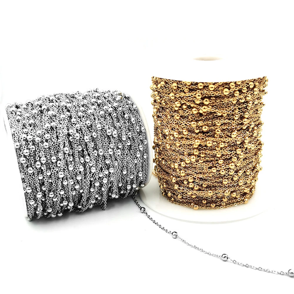 

Wholesale 1M 2M 5M Stainless Steel Gold Color Beaded Chain Link Ball Chain DIY Anklet Necklaces Bracelet Making Accessories