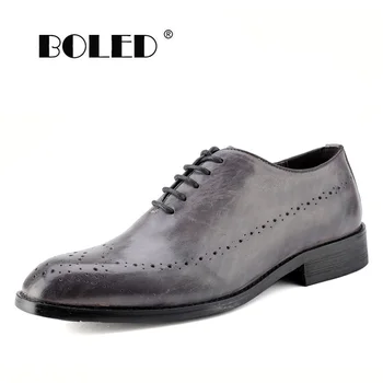 

Classic Genuine Leather Men Shoes Whole Cut Plain Oxfords Lace Up Wedding Party Man Dress Shoes Men Dropshipping