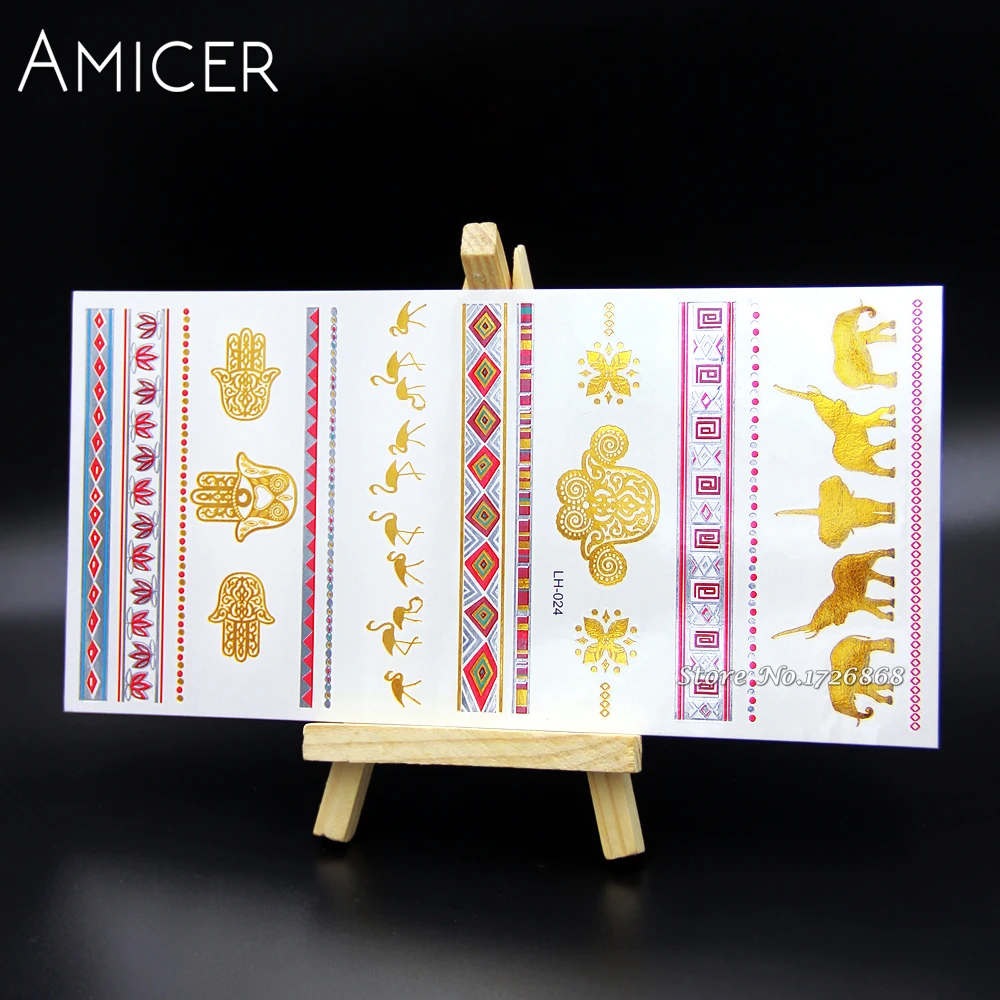 Waterproof Metallic Gold Silver Body Art Temporary Tattoo Sexy Flash Tattoos Sticker For Color Elephant Pattern | Красота и здоровье