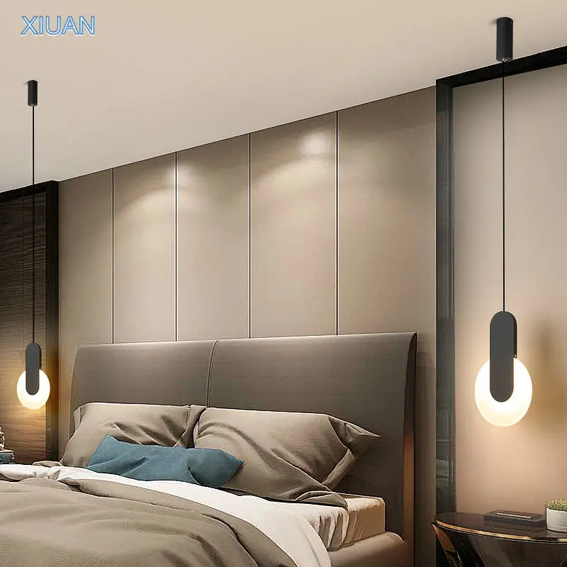 Modern Scandinavian High Ceiling LED Pendant Lamp for Bedside Living Room Lighting Long Cable Suspension Luminaire Design afbeelding