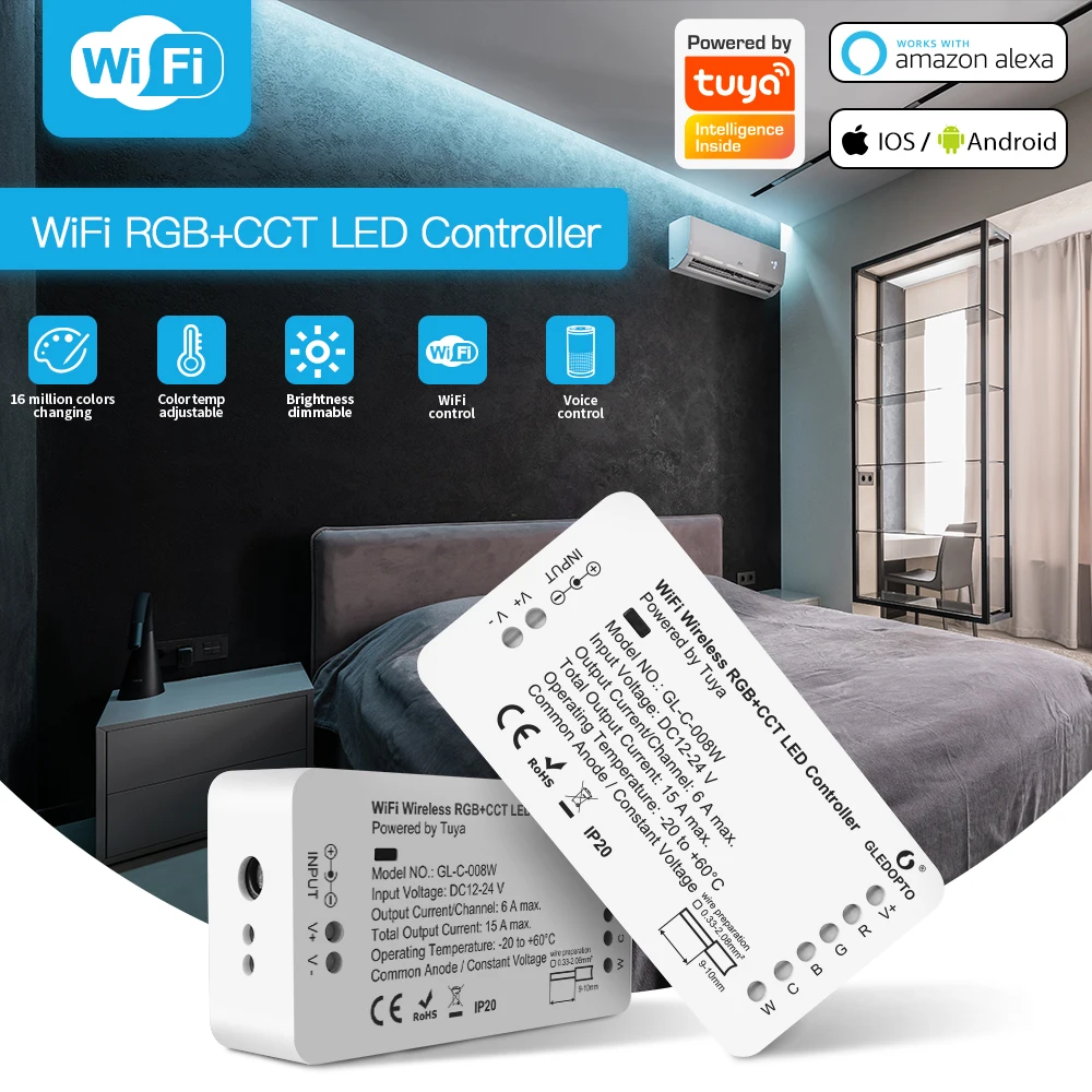 Gledopto Yandex Alice WiFi LED Controller RGBCCT DC12-24V Tuya Smart Life App Voice Control Warm Cold White Dimmable Strip Light find smart note white grid блокнот