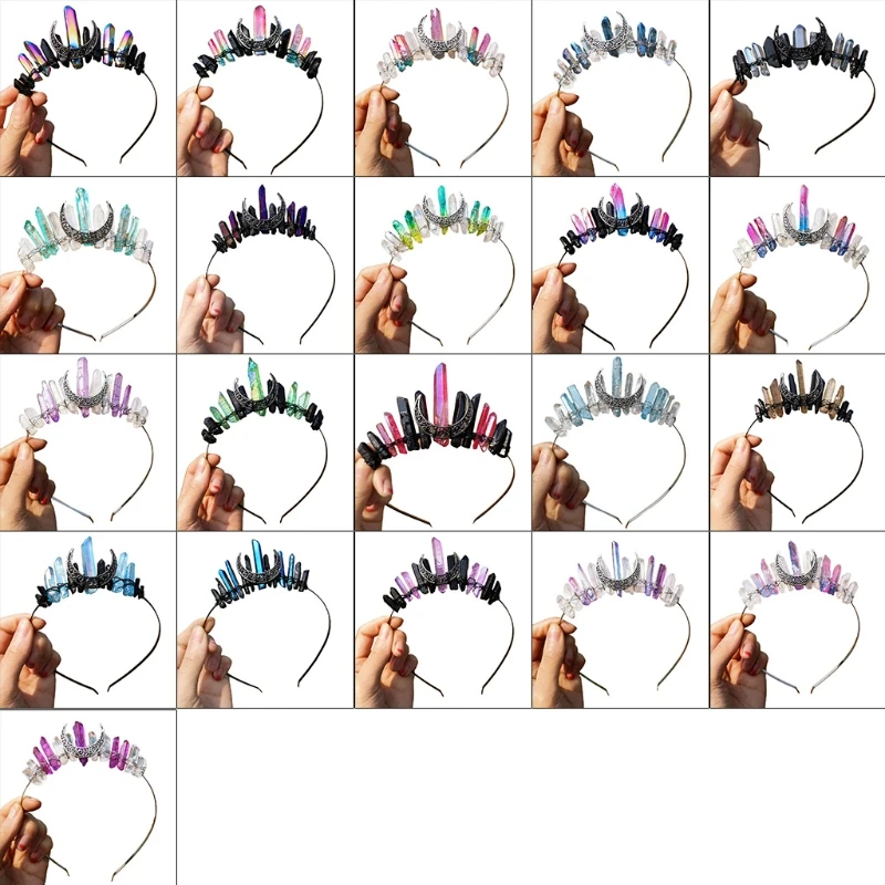 

Bridal Jewelry Headband Multicolored Raw Crystal Vintage Moon Witch Hair Hoop