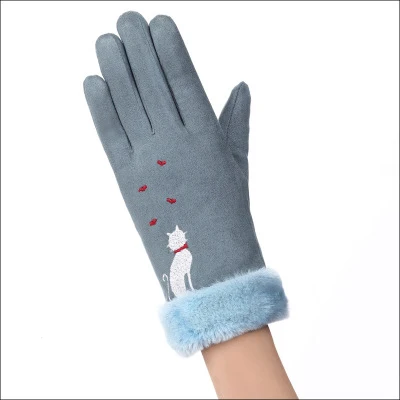 Winter Glove Manufacturer Plush Pink Warm Gloves Women's Outdoor Touch Screen Fashionable Elegant Decorative Gloves - Цвет: Зеленый