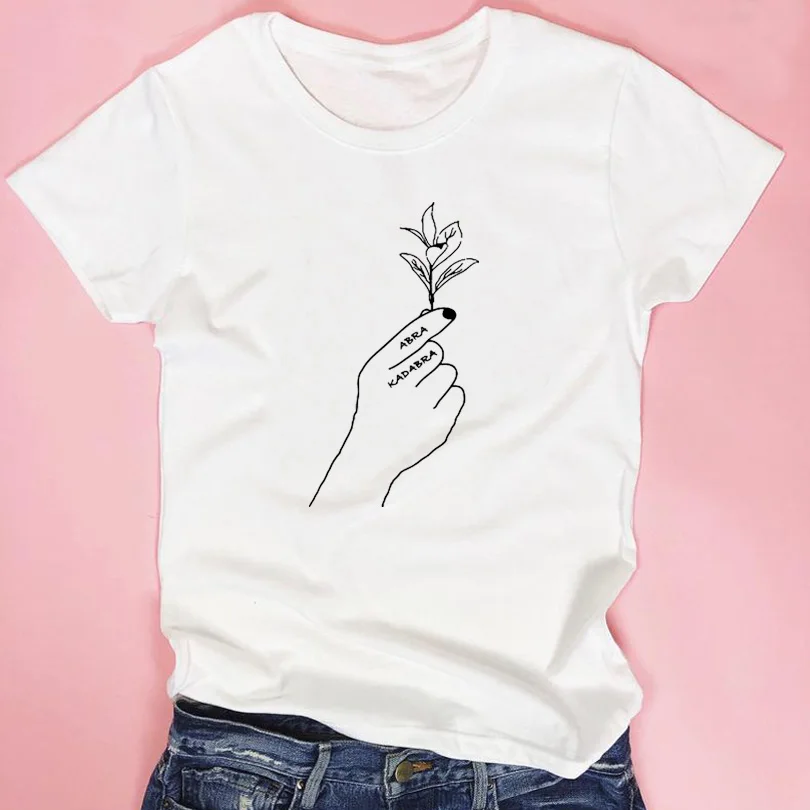 

Tumblr Black White T Shirt Femme Tops Hands Plant Graphic Tees Good Women Tshirt Summer Plant Harajuku Printing T-shirt