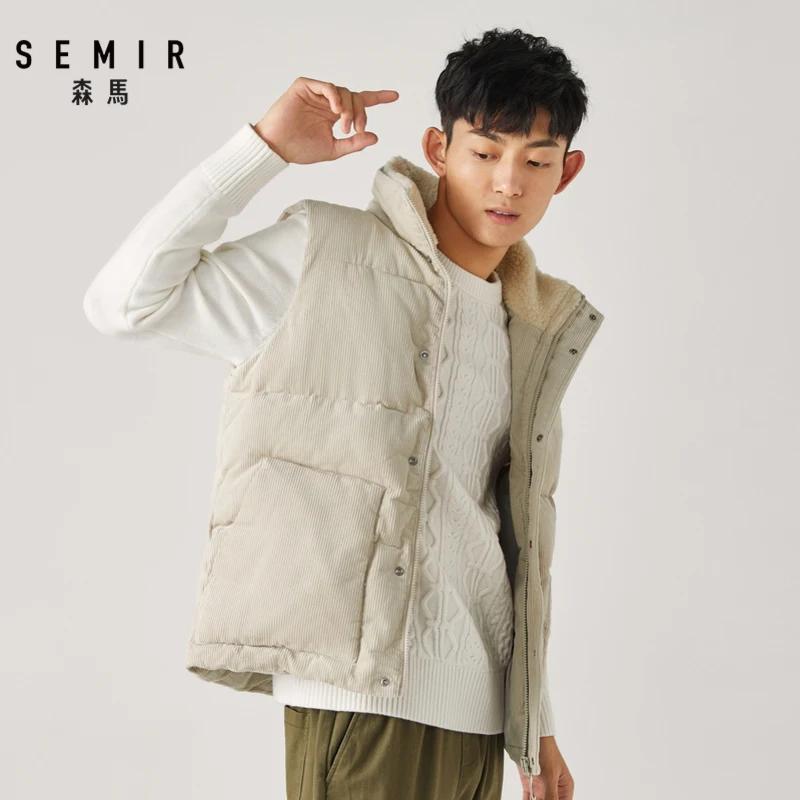 SEMIR хлопковый мужской жилет зима новая Корейская версия мужской жилет деловой мужской стоячий воротник Теплые Топы вельвет
