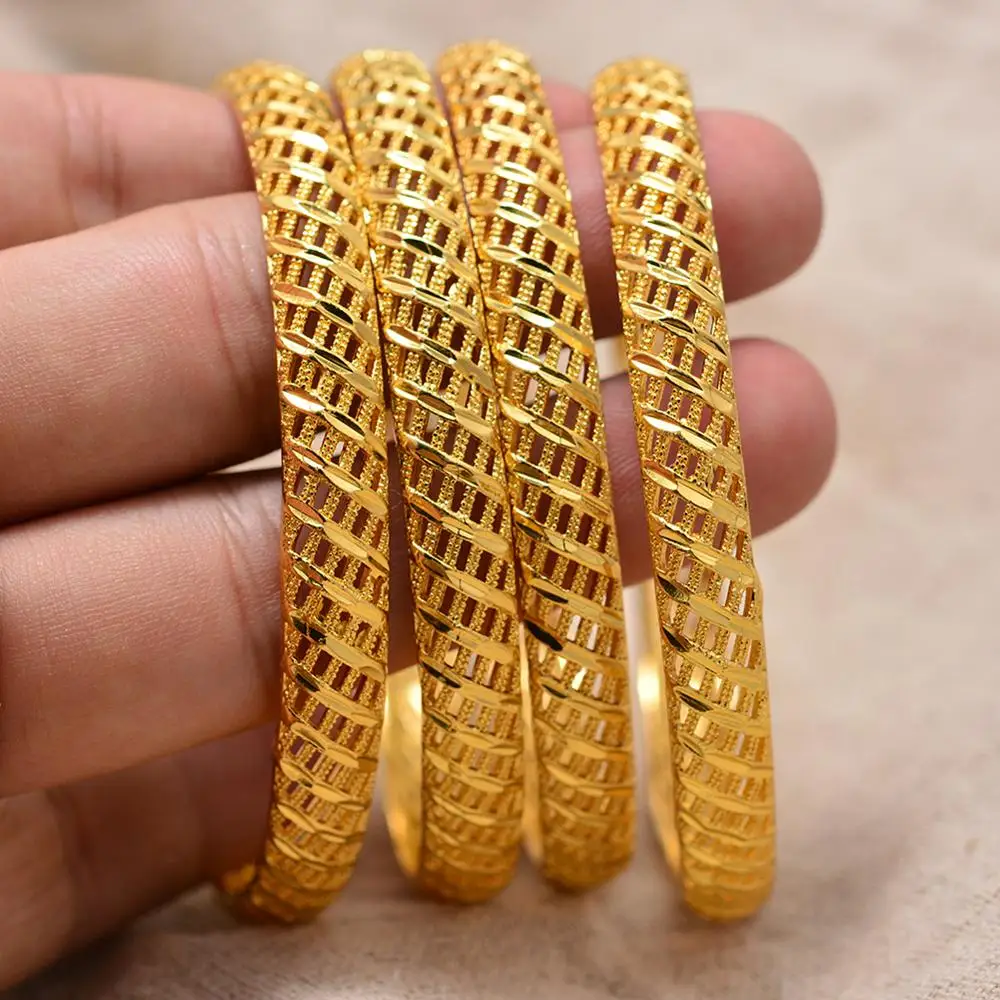4pcs 24k Dubai Gold Bangles For Women Girl Baby Middle East Gold