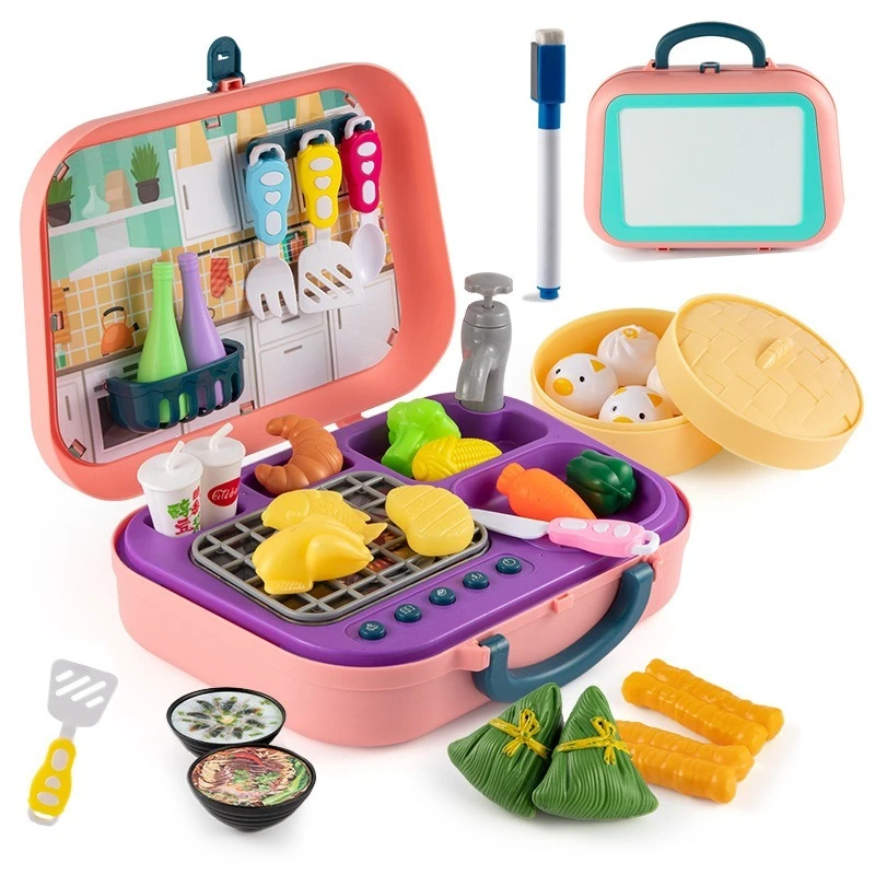 Juguetes para jugar a las casitas de juegos de rol para niños, Maleta plástico portátil, herramientas de cocina para bebés, juguete educativo| Juguetes de labores domésticas| - AliExpress