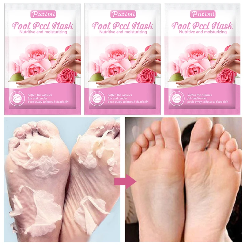 Маска PUTIMI Rose для пилинга ног отшелушивающие носки педикюра крем на каблуках