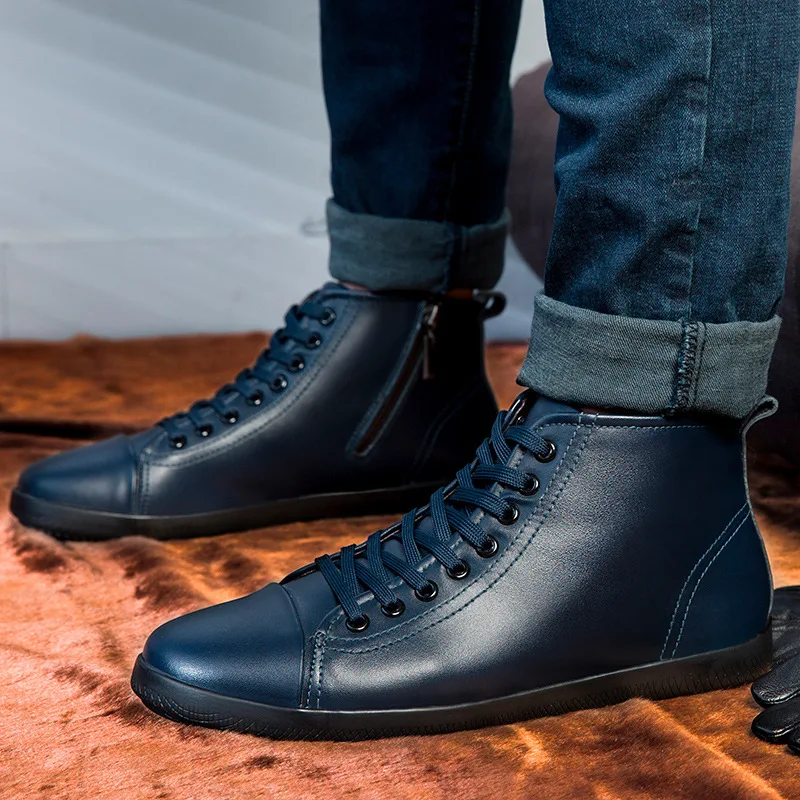 

Spring And Autumn Men's Boot Shoes Youth Fashion Mid-high Leather Boot Men's England Casual Large Size