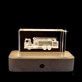 

3D Custom Made Crystal Engineering Construction Fire Truck Ambulance Transport Car Model Crafts Night Light Office Decoration