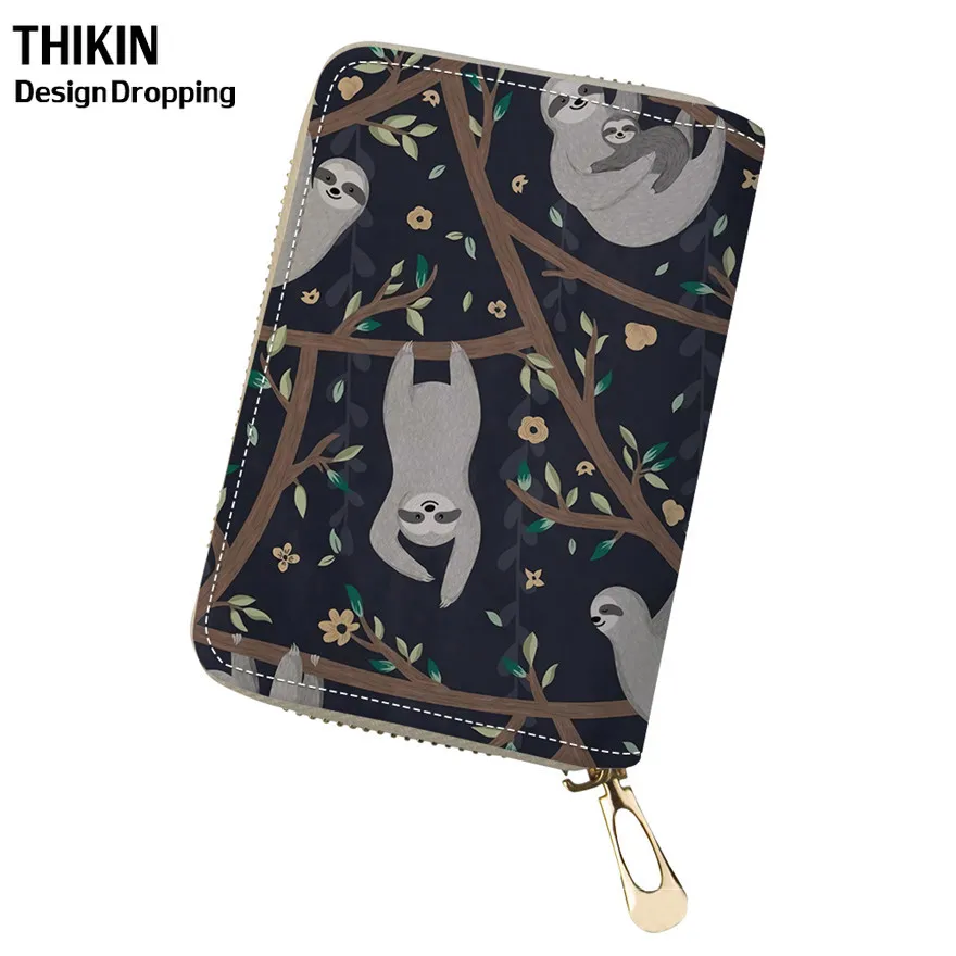 

THIKIN Girls Card Wallet for Cute Animal Sloth Printing Women Business Card Coin Bags 18 Bits Ladies Clutch Card Cases Bolsa