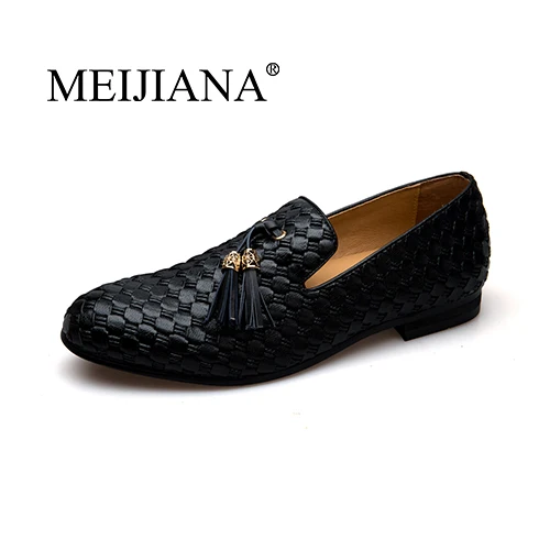 MEIJIANA/Брендовые повседневные мужские лоферы на плоской подошве; Роскошные дышащие удобные туфли; обувь для ночного клуба - Цвет: Черный