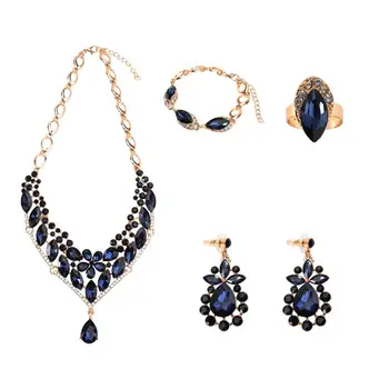 

1 Set Jewelry Accessories Shiny Necklace Earrings Bracelet Ring Set for Bridal