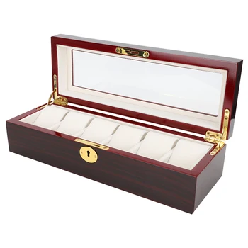 

Watch case 6 grille wooden watch display storage box transparent lid metal closure watch storage box watch organizers