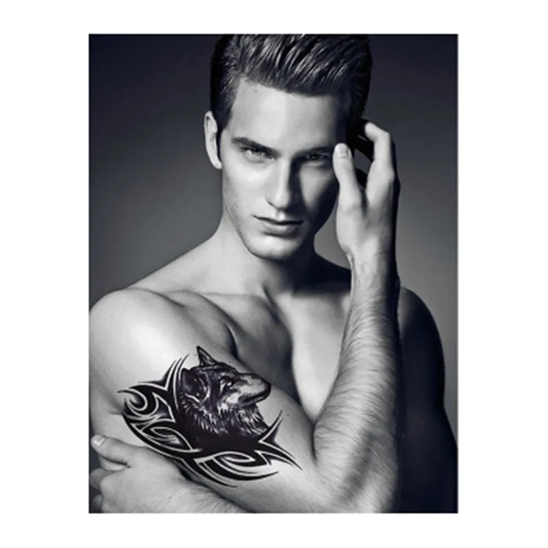 

5PCS/lot Temporary Tattoo Sticker Large Fake Shoulder Body Arm Black 19CM Walf Tattoo Strong Man Fashion Sexy tatouage