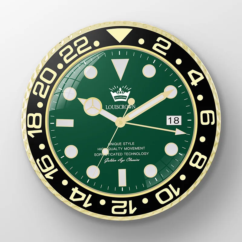 

Nordic wall clock alarm clock date temperature automatic backlight desktop home decoration shelf Green Water Ghost wall clock