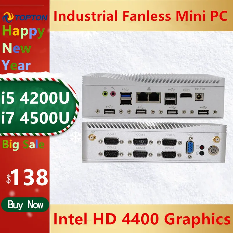 24 часа промышленный безвентиляторный мини ПК i7 i5 J1900 Win 10 Pro Linux 2 * Intel Lans RS232/485 COM HDMI