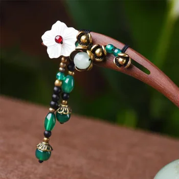 

New Fashion Vintage Hair Stick For Women Lover's Sandalwood Wood Trendy Flower Hair Accessories Girls Stone Drop Hair Jewelry
