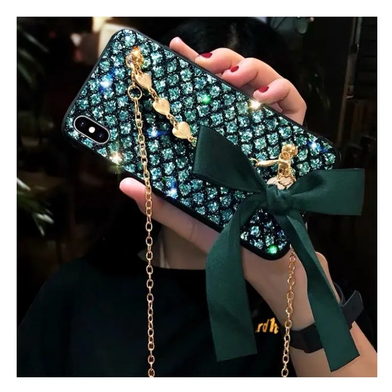 SXKJ-YLlove-Blue Блестящий браслет, ожерелье, бант, сердце, чехол для iPhone 11 Pro MAX XS XR 6 6S 7 8 S X plus 6plus 7plus 8 plus, чехол для телефона - Цвет: SXKJ-YLlove-Blue