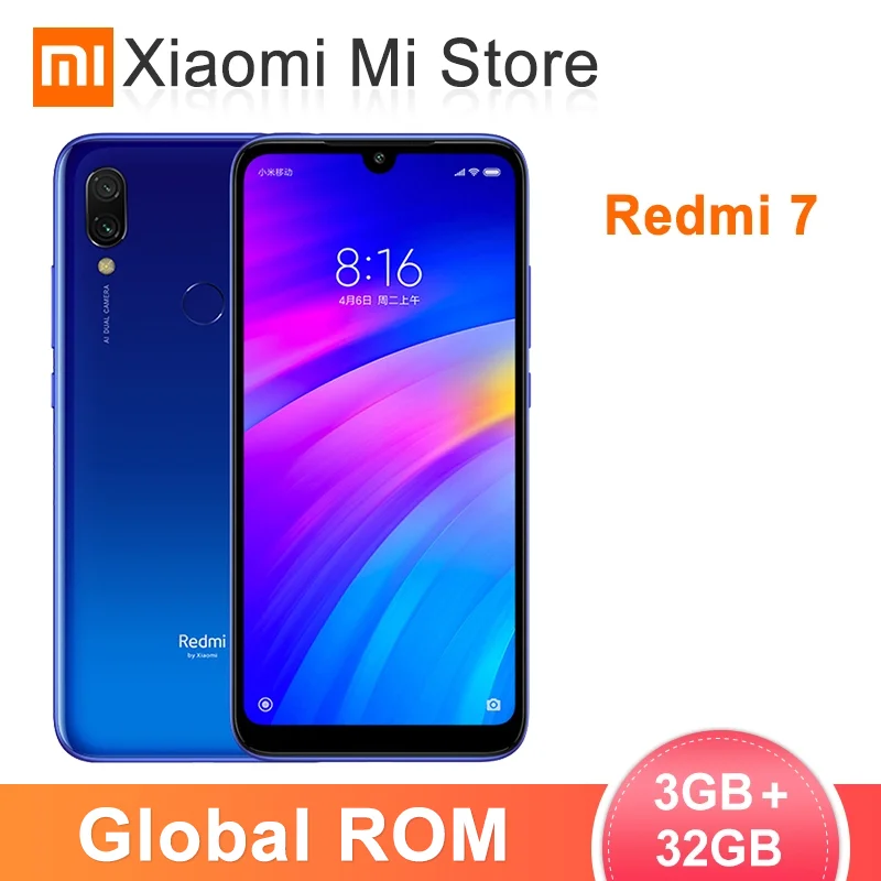 

In Stock Global ROM Xiaomi Redmi 7 3GB 32GB Smartphone Snapdragon 632 4000mAh Battery 6.26" Display 12+2MP Dual Camers 2+1 Card