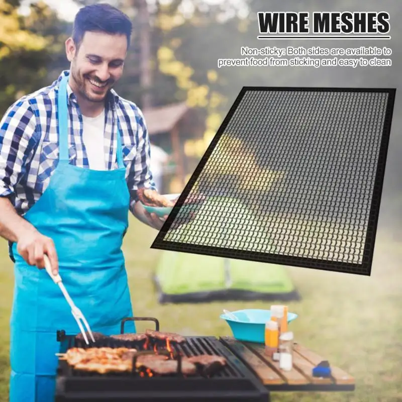 

2pcs Non-stick Barbecues Grilling Mesh Mats Non-toxic Grill Grid Cover Pad
