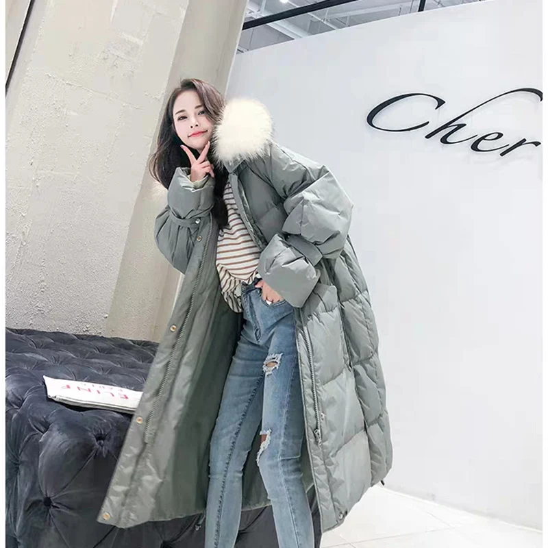 Свободная Повседневная куртка большого размера, толстый теплый пуховик, хлопковое пальто для русской женщины, зимнее пальто, Элегантная куртка с меховым воротником и капюшоном, OK306