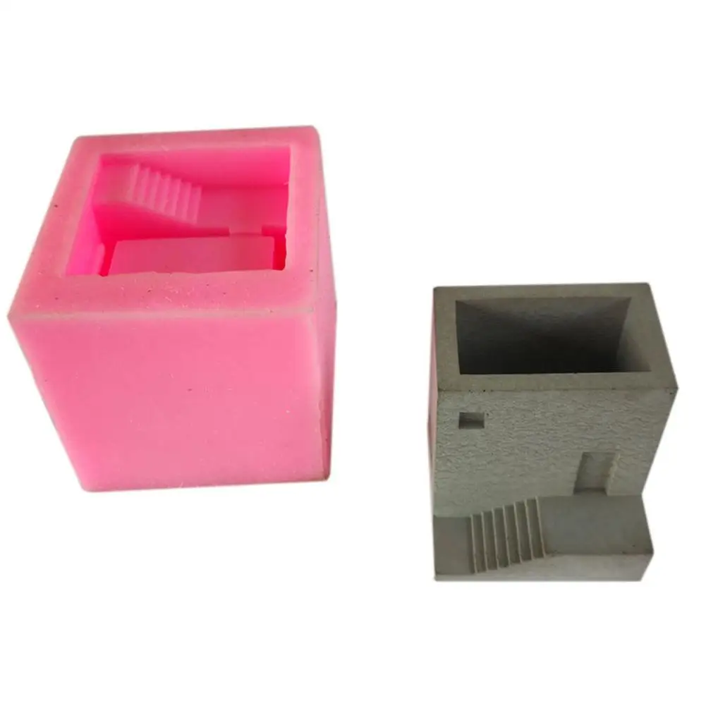 Small House Stairs Shaped Cement Pots Silicone Mold Nordic Style Stairs Type Flower Vase Mould
