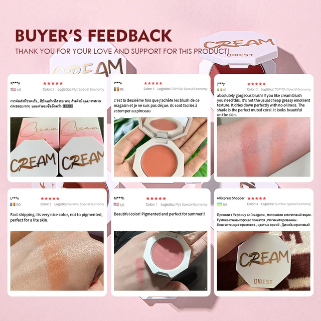 QIBEST Face Blusher Peach Cream Makeup Blush Palette Cheek Contour Blush Cosmetics Blusher Cream Korean Makeup