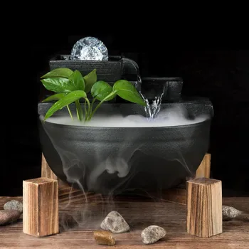 

Black Zen Ceramic Water Fountain Chinese Feng Shui Home Decoration Indoor Fountains Desktop Ornaments Gift Humidifier Waterscape