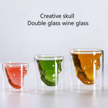 

3 Capacity Creative Skull Whiskey Glass Cup Double-Layer Glass Spirits Vodka Cocktails 100-250ml Bar Coffee Cup Glassware