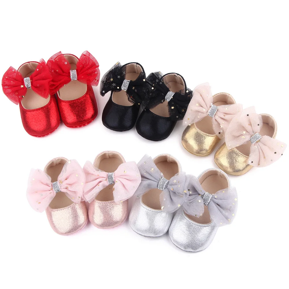 Infant Baby Girls Mary Jane Flats Cute Bowknot Anti-Slip Soft Sole Toddler First Walkers Princess Dress Shoes 