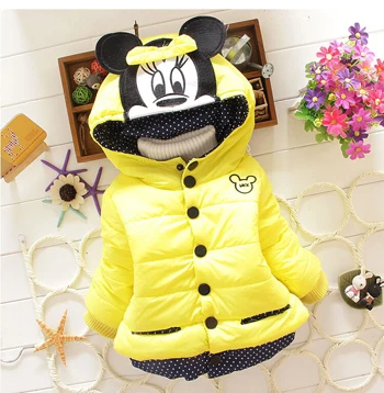 JK015-Yellow Куртка с Минни для девочек; Новинка; хлопковое зимнее пальто для девочек; теплая куртка с капюшоном для девочек; Милая одежда для малышей; одежда для детей - Цвет: JK015-Yellow